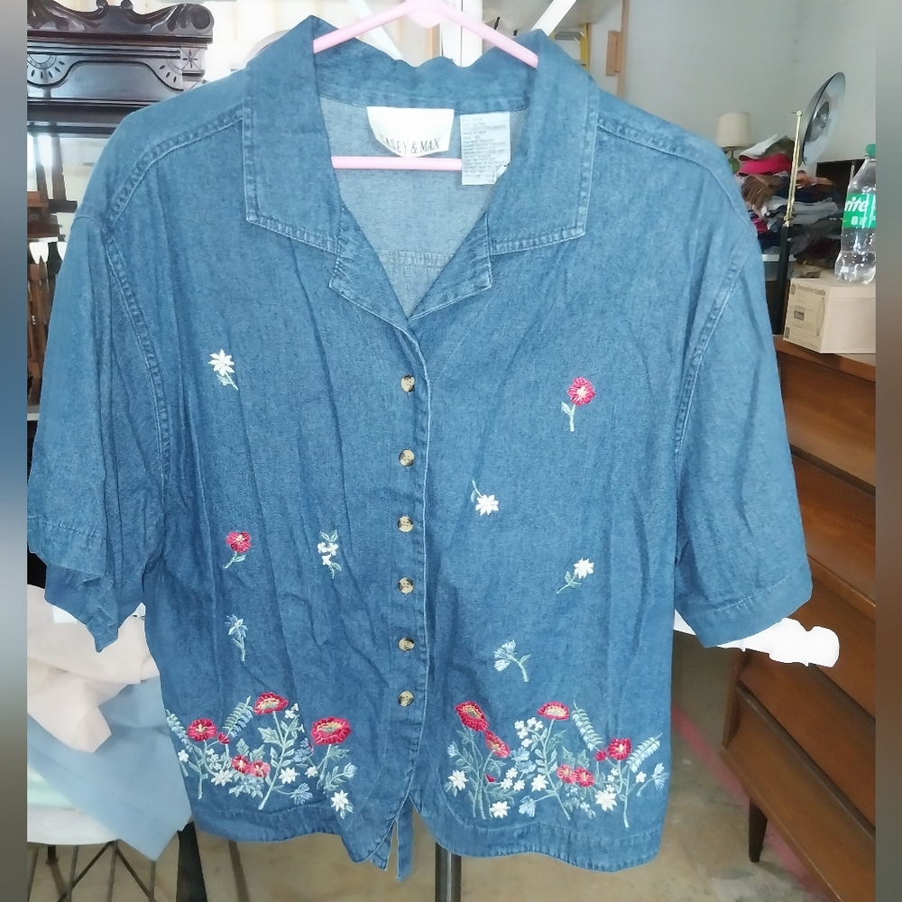 Floral Embroidered Denim Shirt